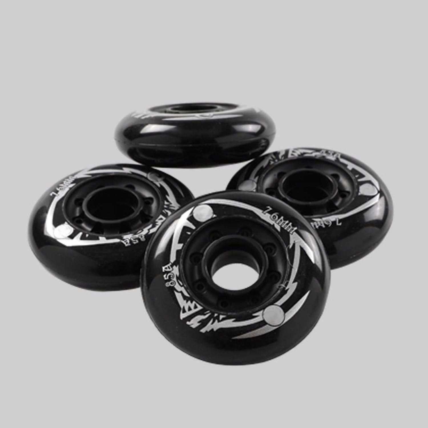 Roues de Patins à Roues alignées 72 mm/76 mm/80 mm, dureté 85A, pour Roues de Rechange de Hockey en Ligne en extérieur, Lot de 8, Noir Argent, 76 mm