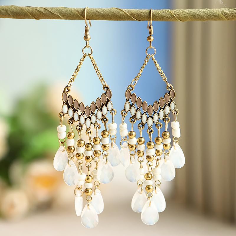 Long Tassel Beaded Earrings for Women Boho Fringe Earrings Indian Beads Drop Earrings Summer Beach Earrings Jewelry - Image 6