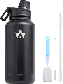 ALongSong Metal Insulated Water Bottle With Straw 1 L, Stainless Flask for Hot Drink/Cold Drink, Non-Slip Silicone Bottom,BPA Free,Leakproof for Sports