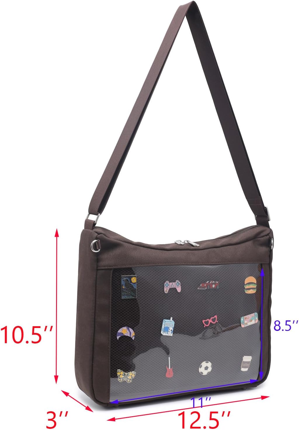 Canvas Crossbody Ita Bag, Kawaii Shoulder Purse Pin Display image 2