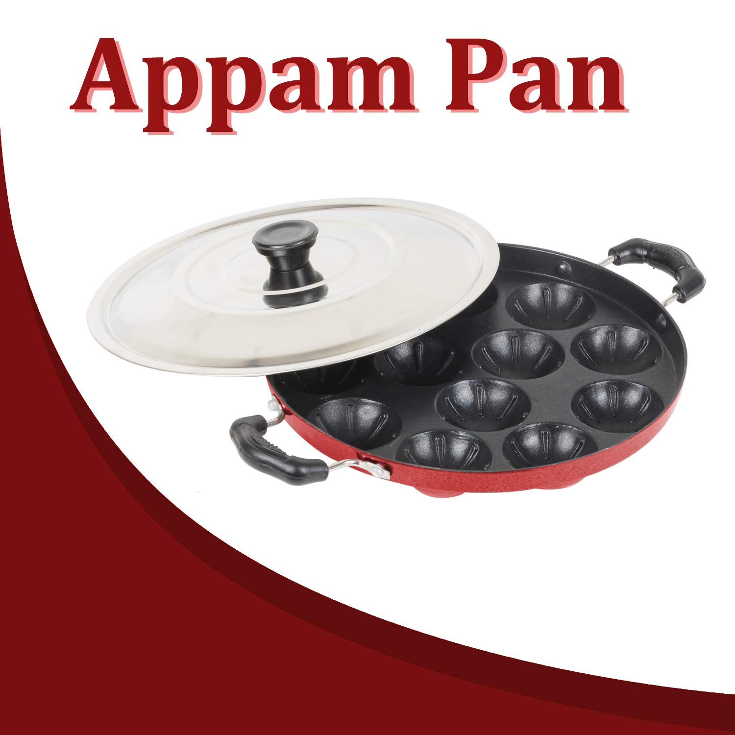 EURO SLEEK Grilled Type Appam Patra Non Stick 12 Cavities with Lid,Red Bottom(Paniyarrakal/Paniyaram/Appam Pan/Maker/Pan Cake Maker) 4