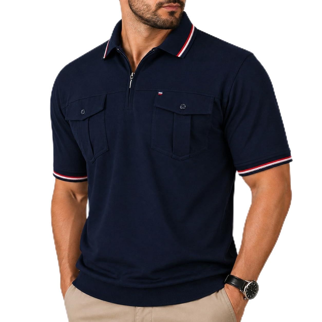 Soltice Polo Shirts da uomo a maniche corte, polo a righe con tasca sul petto in misto cotone (da M a 3XL)