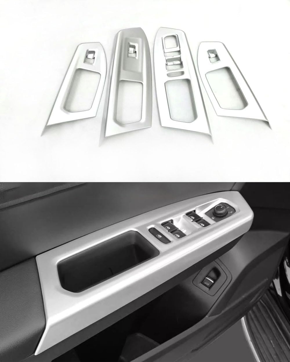 Car Accessories Fit for Volkswagen VW Atlas 2018-2023 ABS （Matte Silver） Interior Door Window Control Lock Switch Panel Cover Trim 4PCS Set(Only for Left Hand Drive)