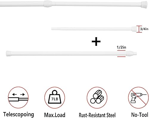 Miniatura 3 de KXLife 2 piezas de varilla de tensión de resorte, varillas de tensión ajustables pequeñas de 28 a 40 pulgadas sin necesidad de perforación, varilla