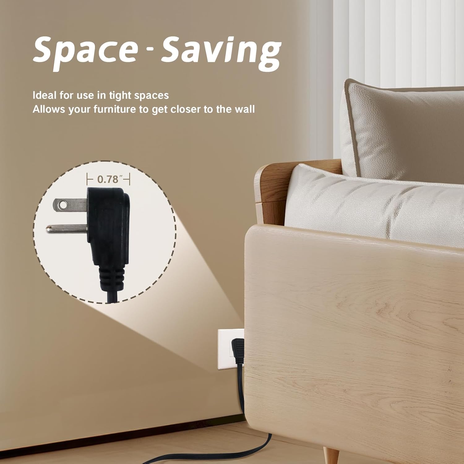 15 Ft 3 Outlet Indoor Extension Cord with Flat Plug, 3 Prong Grounded 16/3 SPT-3 Power Cable with Multi Outlet Plug, Black, 2 Pack