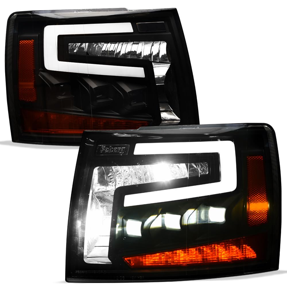 Sequential Black Housing Full LED Tri Projector Headlights Signal Lamps Amber Reflector nb Compatible With 07-13 Chevy Silverado 1500/07-14 2500 3500 HD Pickup Truck