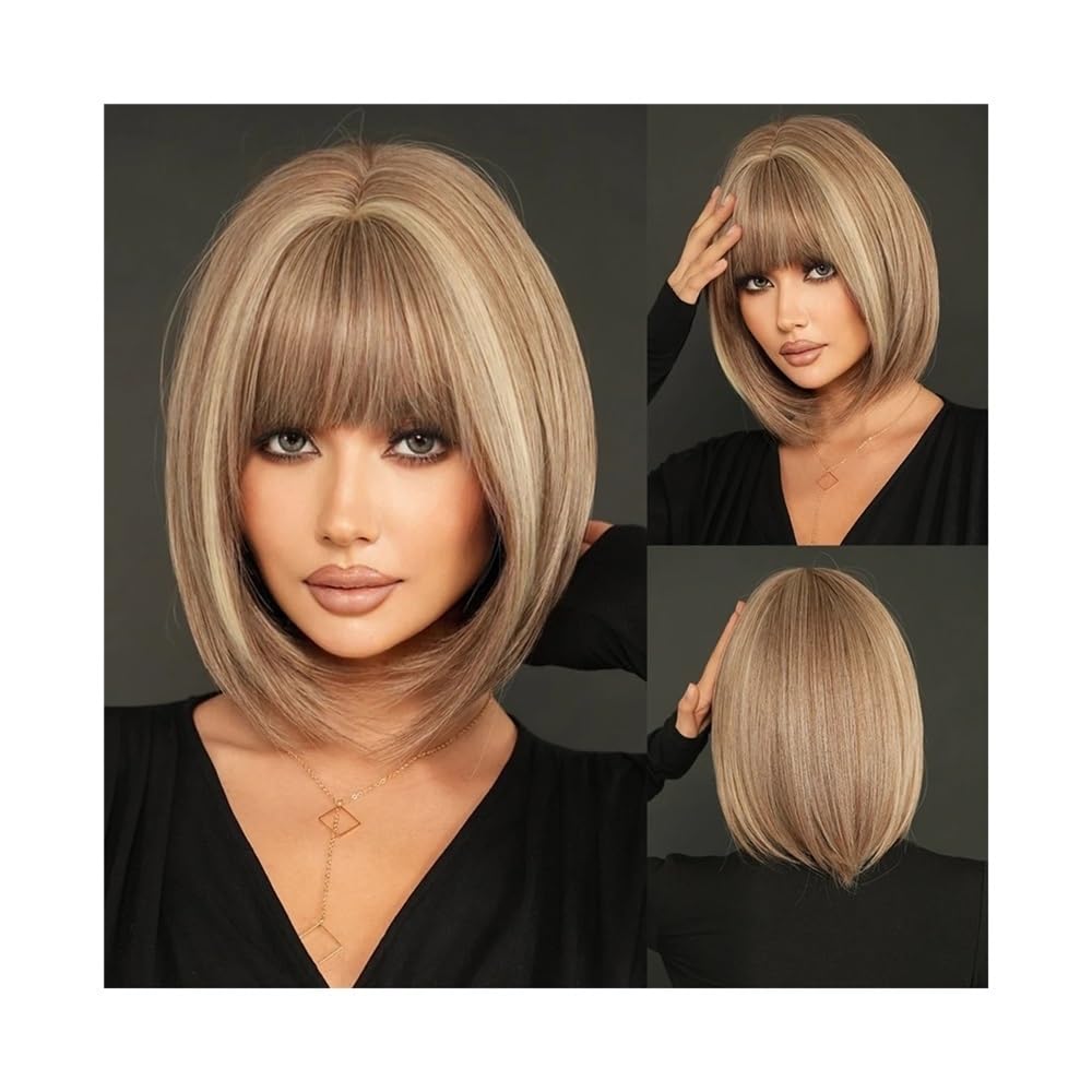 Wigs Woman Short Straight Brown Wigs With Bangs 150 Density Synthetic Layered Hair Wigs Wigs Woman Short Straight Brown Wigs With Bangs 150 Density Synthetic Layered Hair Wigs
