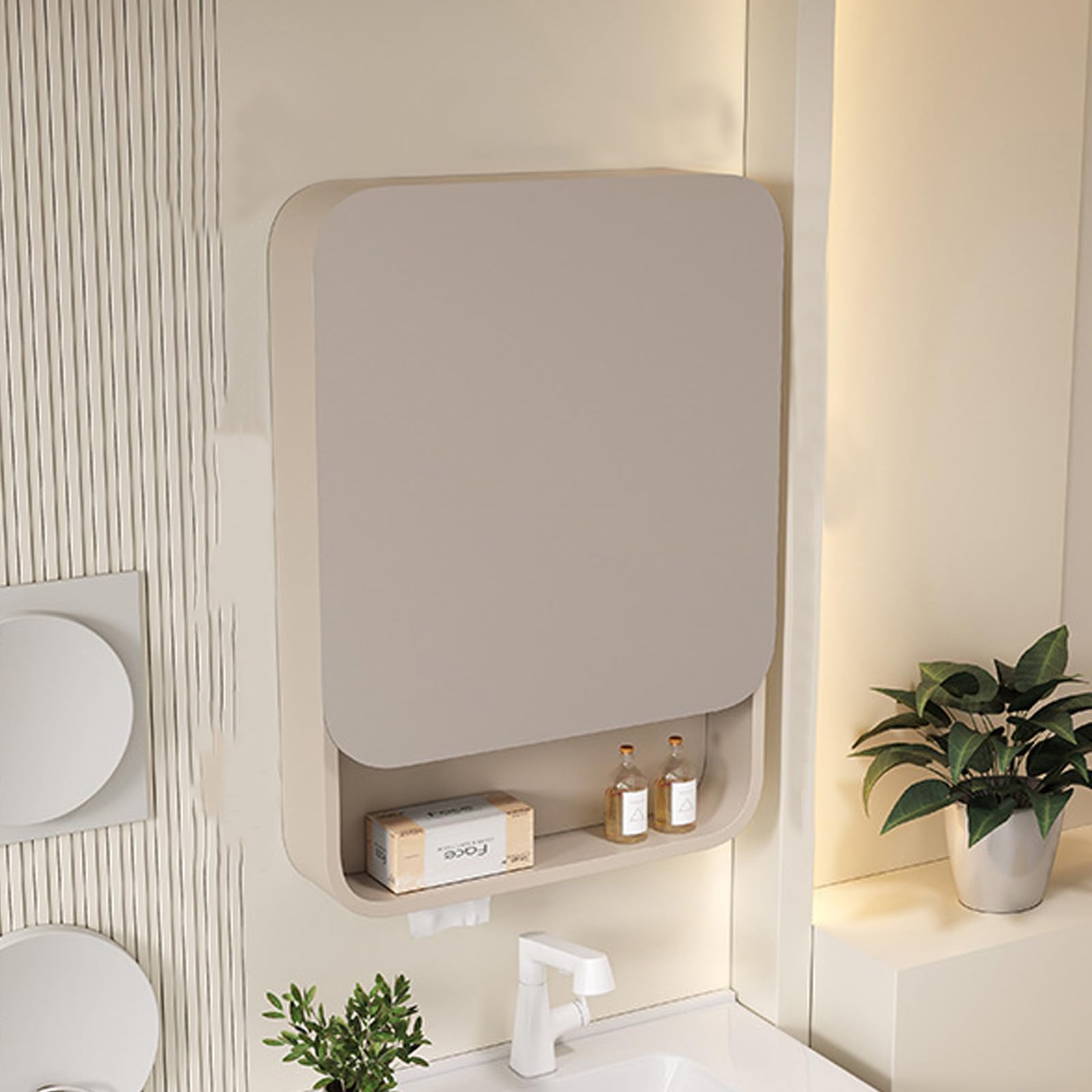 BKSXSOP Modern Wall-Mounted Bathroom Mirror Cabinet | Spacious Storage with Silent Hinges Aluminum Frame for Stylish nization Rectangular Design Ideal Any