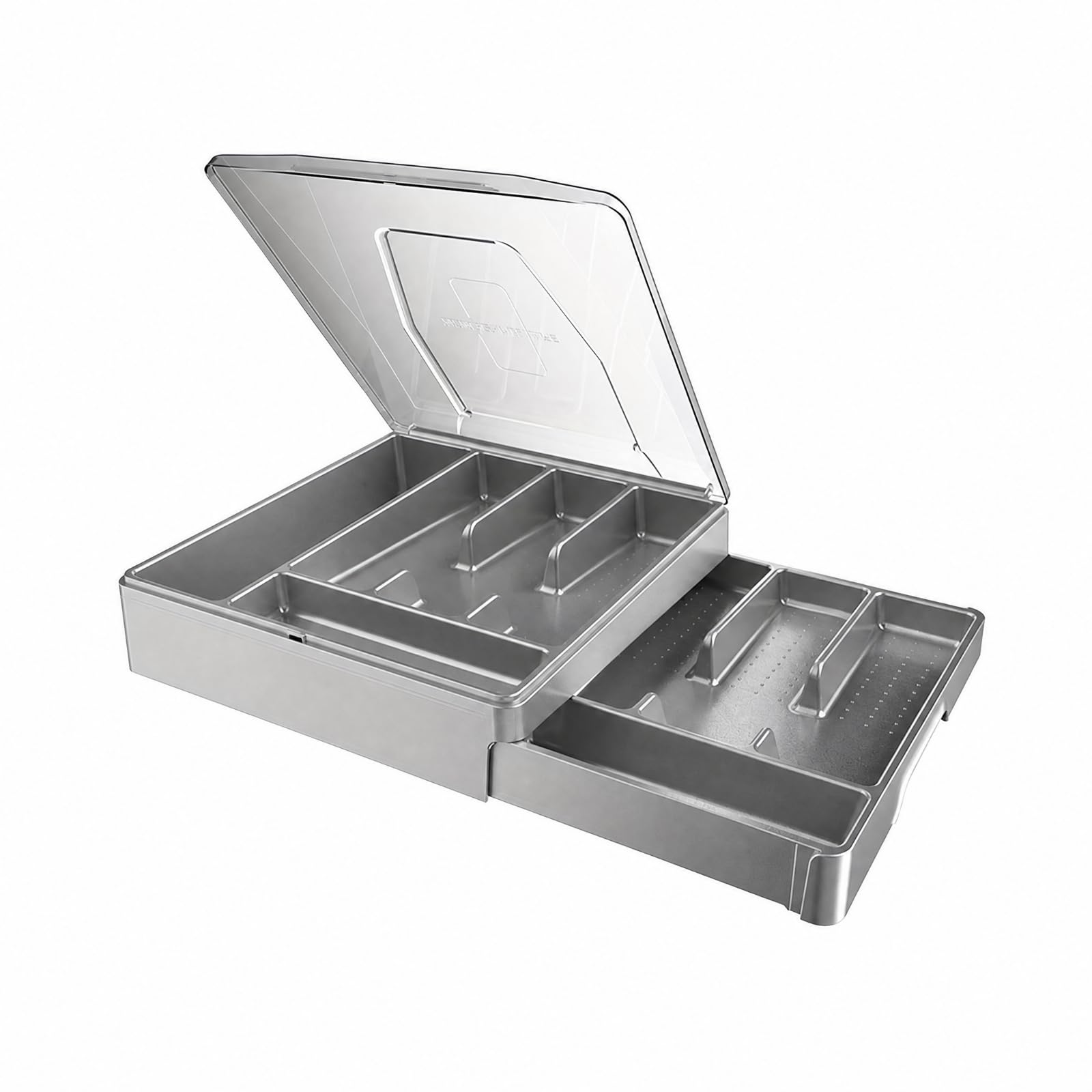 besteckkasten mit Schubladenfach rutschfest besteckbox mit Klappdeckel tragbar besteckkasten Deckel für Essbereich, Grau