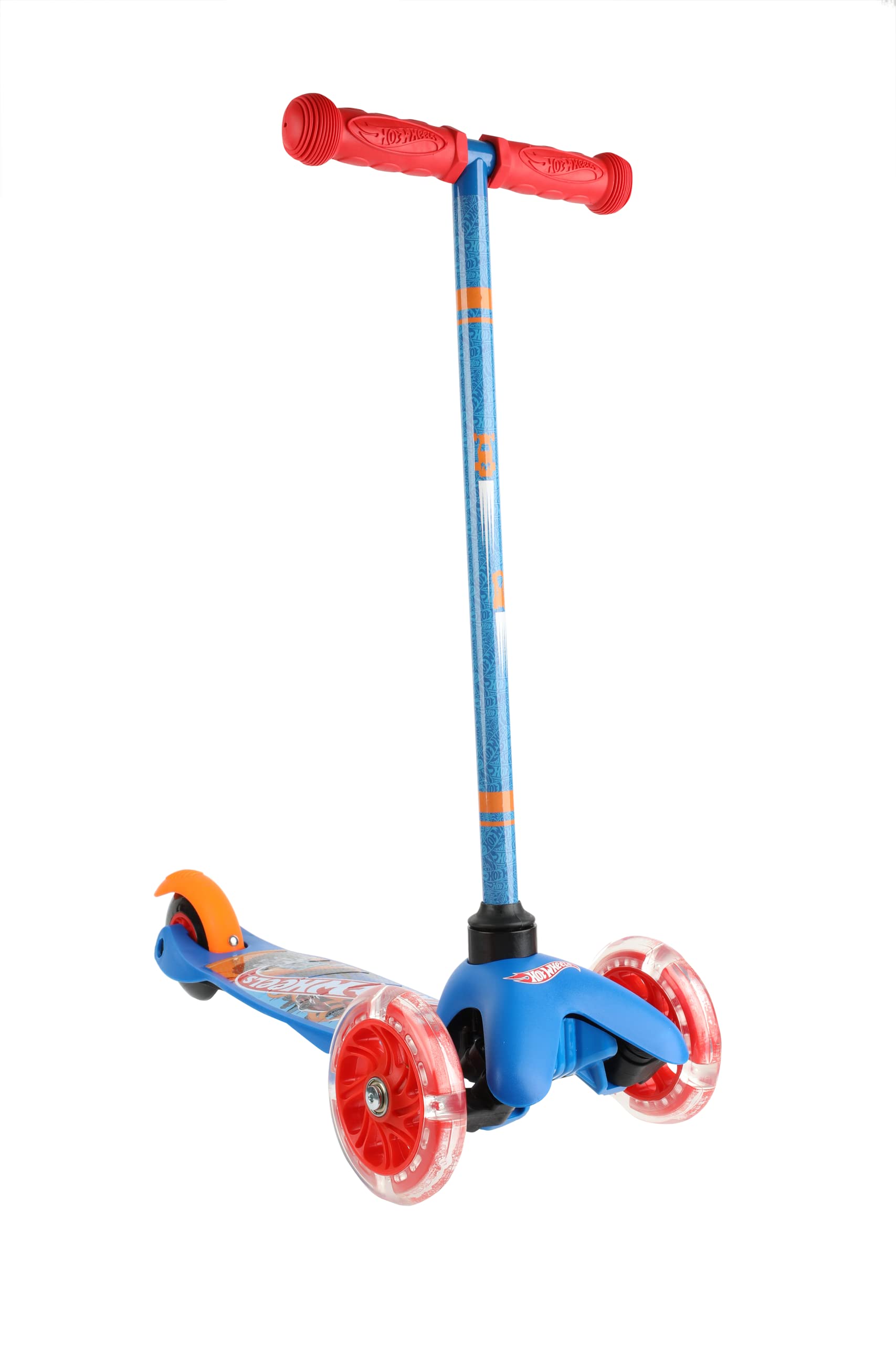 Hot Wheels Self Balancing Kick Scooter with Light Up Wheels, Extra Wide Deck, 3 Wheel Platform, Foot Activated Brake, 75 lbs Limit, Kids & Toddlers Girls or Boys, for Ages 3 and Up