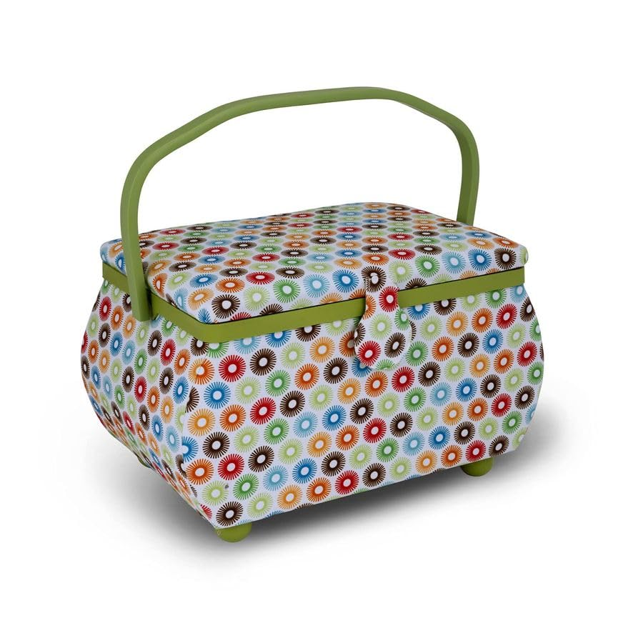 Cesta de Coser Large Curved Sewing Basket, Multicolor Retro