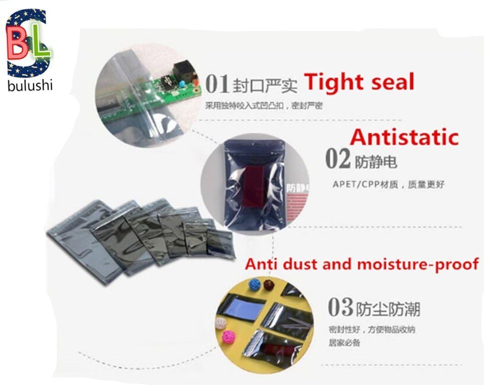 BULUSHI 100Pcs Various specifications Silver Tone Resealable Zip Lock Anti Static Bag (80X120MM) : Electronics
