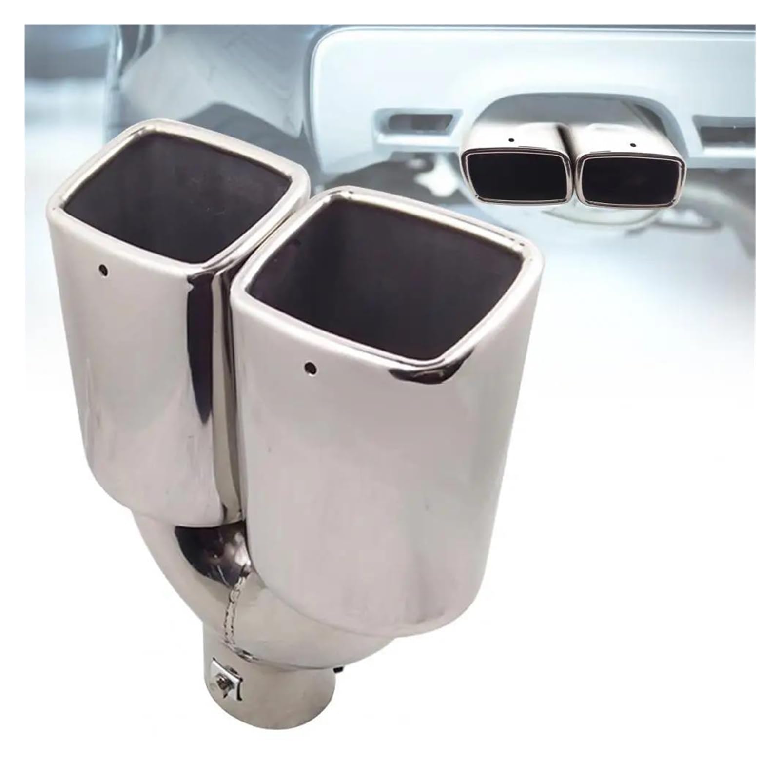 Tubo Flexible Escape Silenciador Tubo Escape Silenciador Tubo De Escape De Doble Salida De Acero Inoxidable Resistente Al Desgaste Con Boca Cuadrada Para Coche Coche Escape