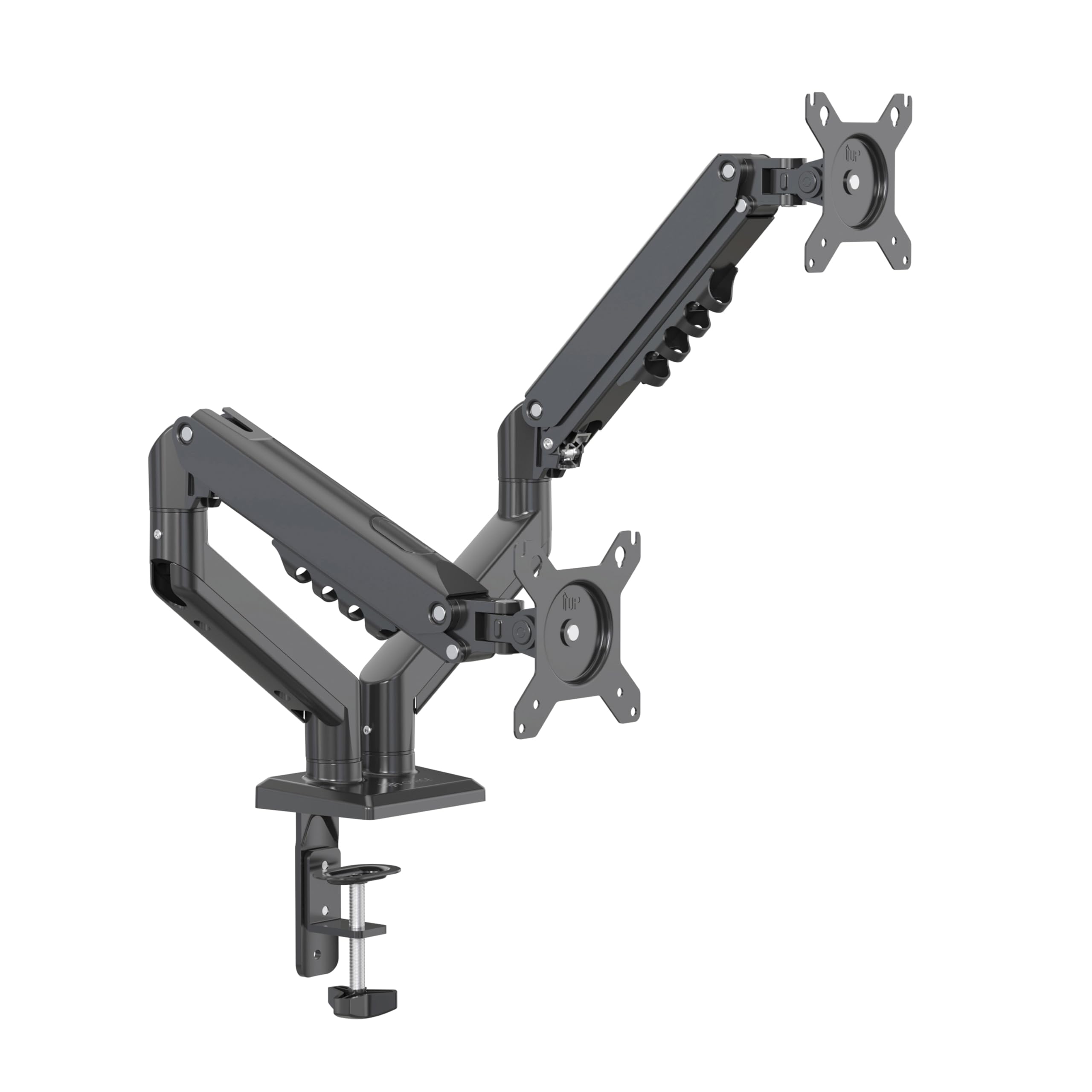 hjh OFFICE Supporto per 2 monitor da 13-32 pollici, VESA, regolabile | Braccio per monitor con portata fino a 9 kg per braccio, supporto per monitor regolabile in altezza, con morsetto da tavolo
