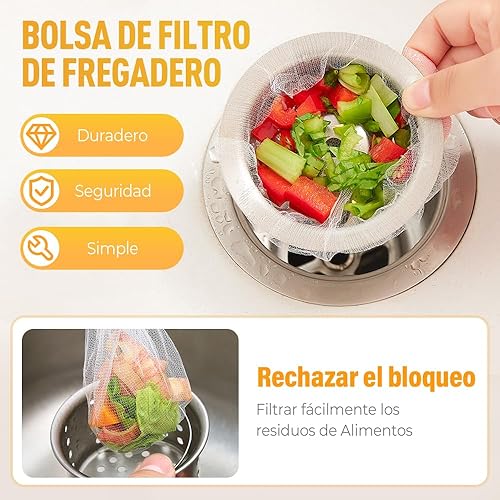 Miniatura 2 de Bolsa de malla para colador de drenaje para fregadero de cocina, bolsa portátil para colador de fregadero, perfecta para cocineros caseros (200)