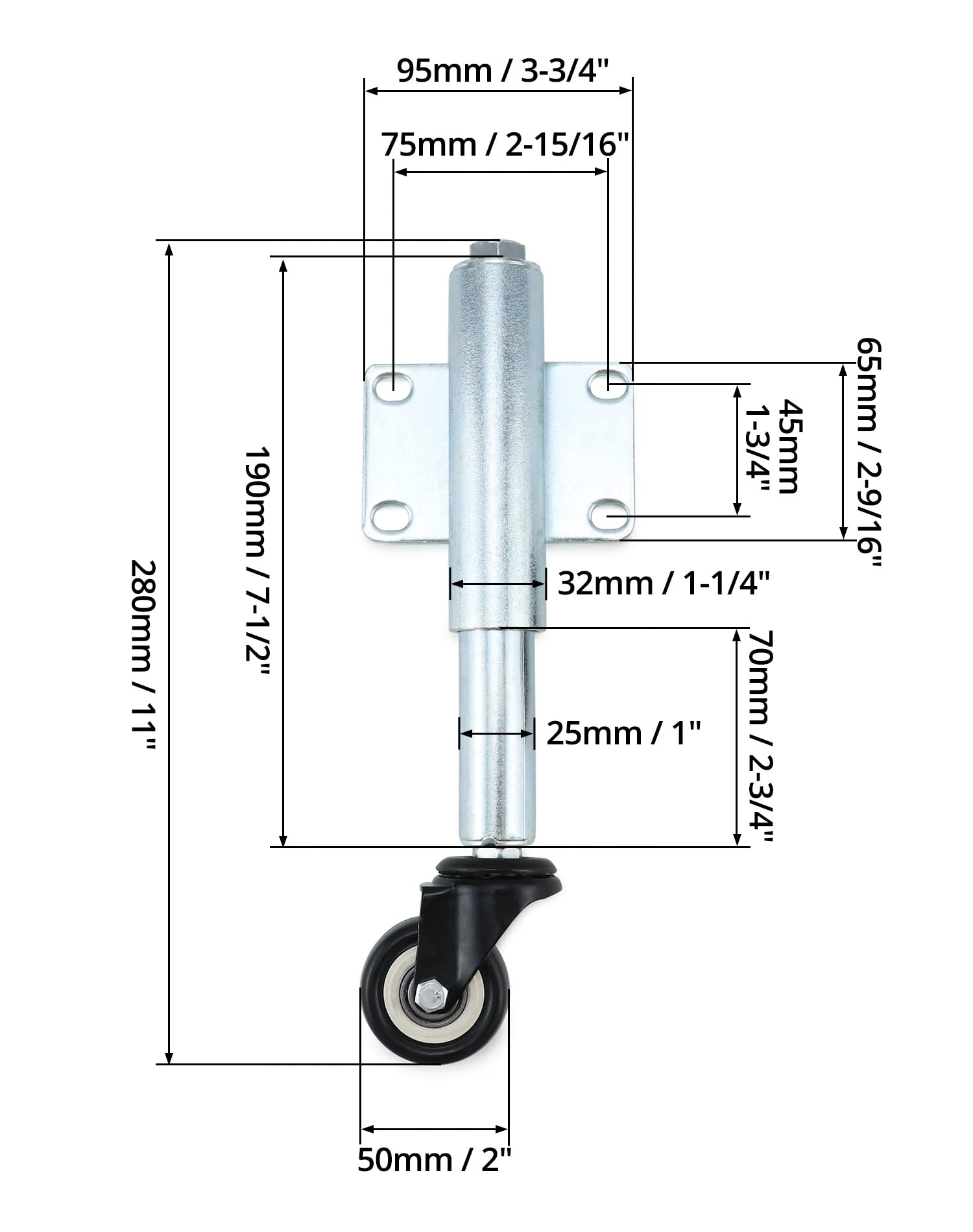 QWORK® 2Pcs Roulette Roulant avec Ressort, Roulettes pour Portails Lourds, Meuble et Chariot - Ø50 mm - Capacité de Charge 60 kg Chacun