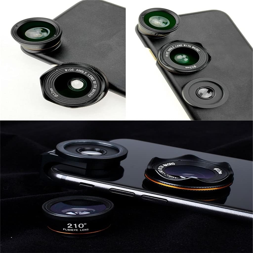 Universal 3 in 1 Phone Camera Lens Kits 210 Degree Fish Eye Lens 0.6X Wide Angle 15X Macro Lenses for Most of Smartphones