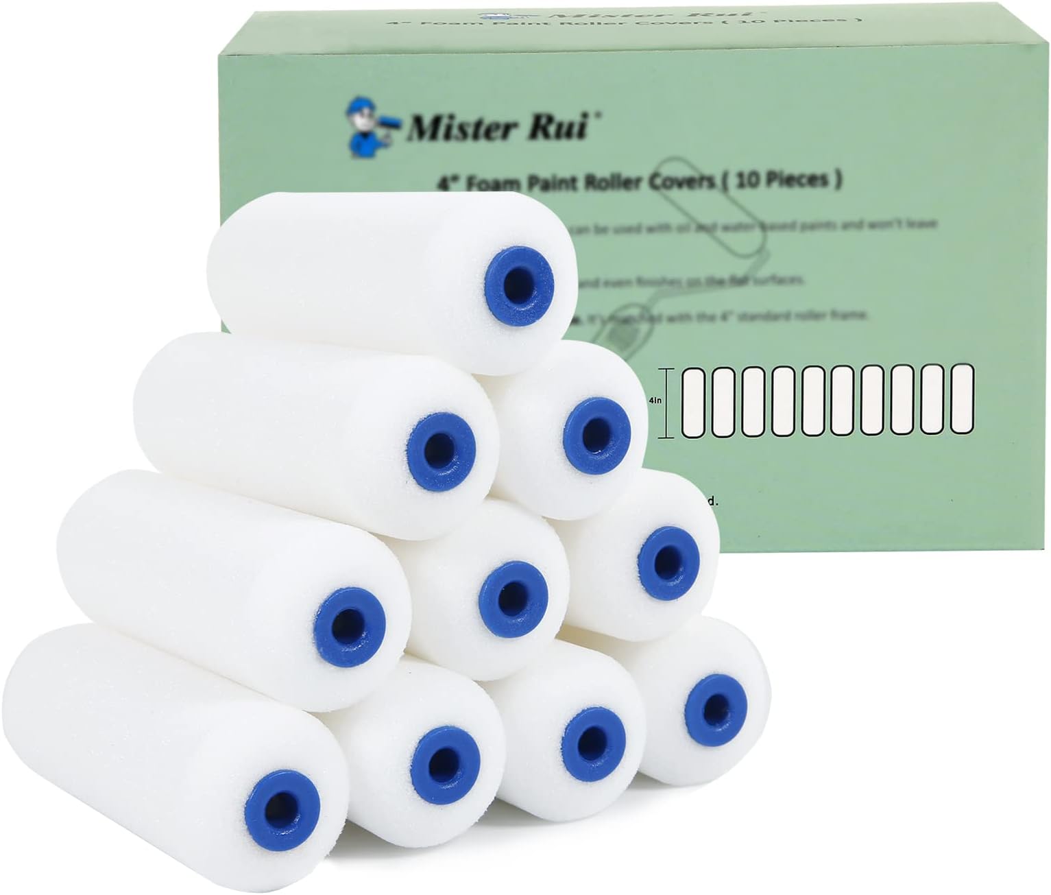 Foam Paint Roller,4Inch Mini Paint Roller Cover Refills, Small Roller Nap, FoamCovered Ends