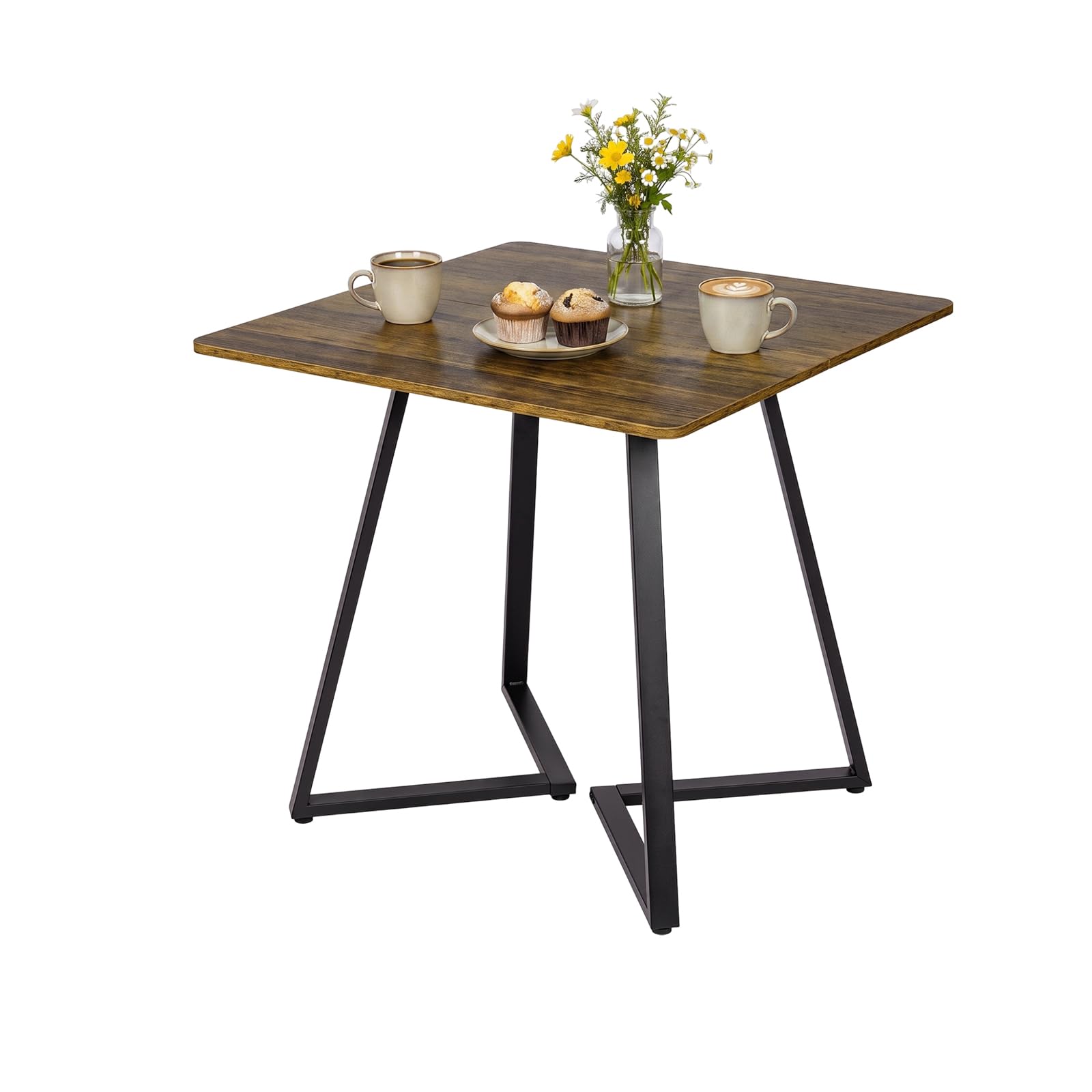 Esstisch mit 2 Schwarzer Stühlen, Vintage Braun,80 cm