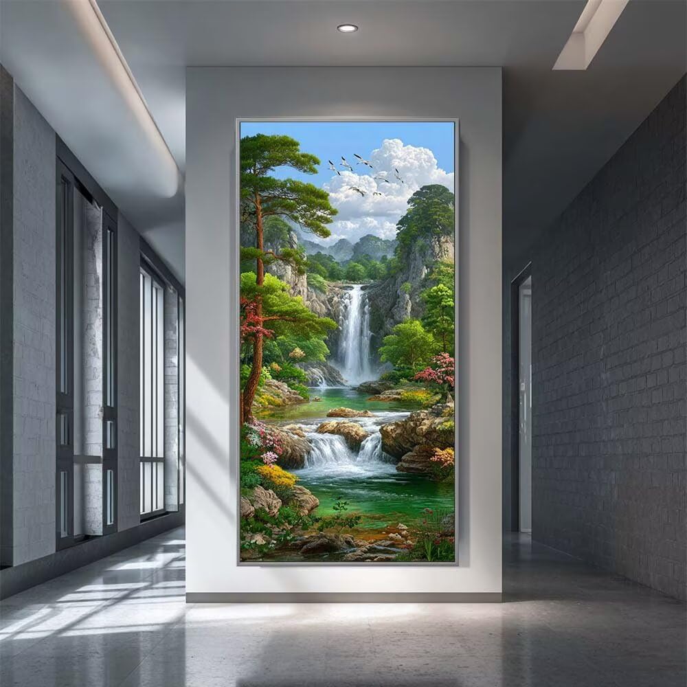 Diamond Painting Kits for Adults, 5D Diamond Art Waterfall Pond 80x160cm, DIY Large Chinese Style Landscape Dimond Art kits Adults, Full Square Drill Gem Art Craft for Home Wall Decor (SQ892)