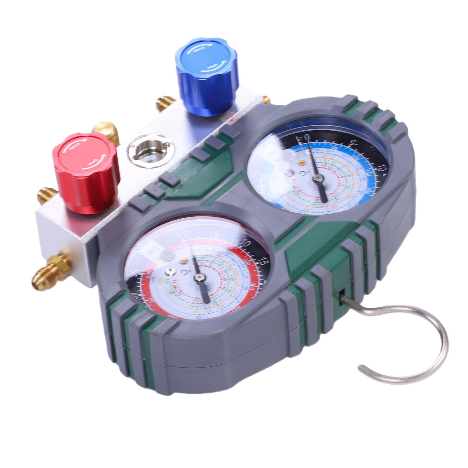 ViaGasaFamido Zestaw Manometrów do Kolektora HVAC ze Wzmocnionym Metalowym Pokrętłem, Odpowiedni do Czynników Chłodzących R22 R134a R410A, Węże o Długości 5 Stóp, 500PSI / 800PSI, 1 Jednostka