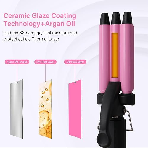 Miniatura 4 de janelove Hair Waver 0.630 in (0.62'') rizador de 5 barriles con pantalla LCD, herramientas de peinado de calor rápido ajustable con temperatura