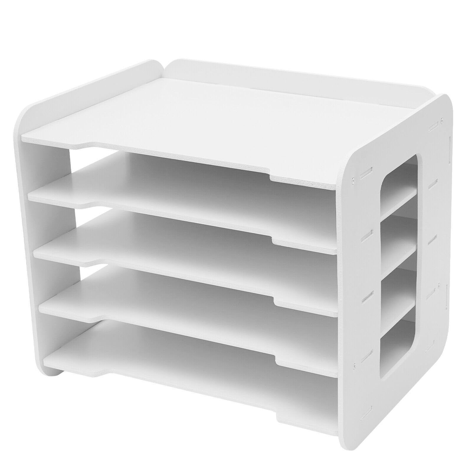 Bandeja apilable para cartas de 5 pisos, PVC compuesto de madera y plástico para el organizador de carpetas de escritorio, organizador de cartas, 34 x 25 x 26,5 cm