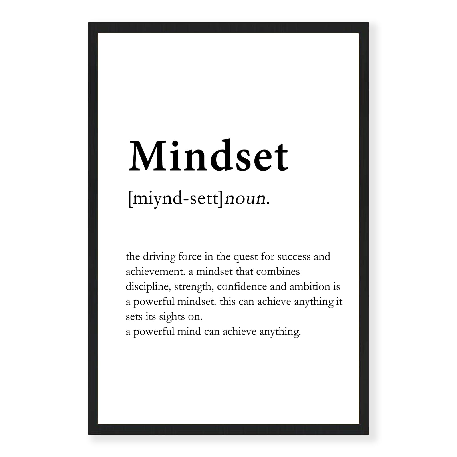 Mindset Definition Wall Art Motivational Quotes Poster Mindset Wall Art Inspirational Prints Office Wall Decor Black and White Prints for Office Bedroom Living Room Home Decor 16x24 Inch Unframed