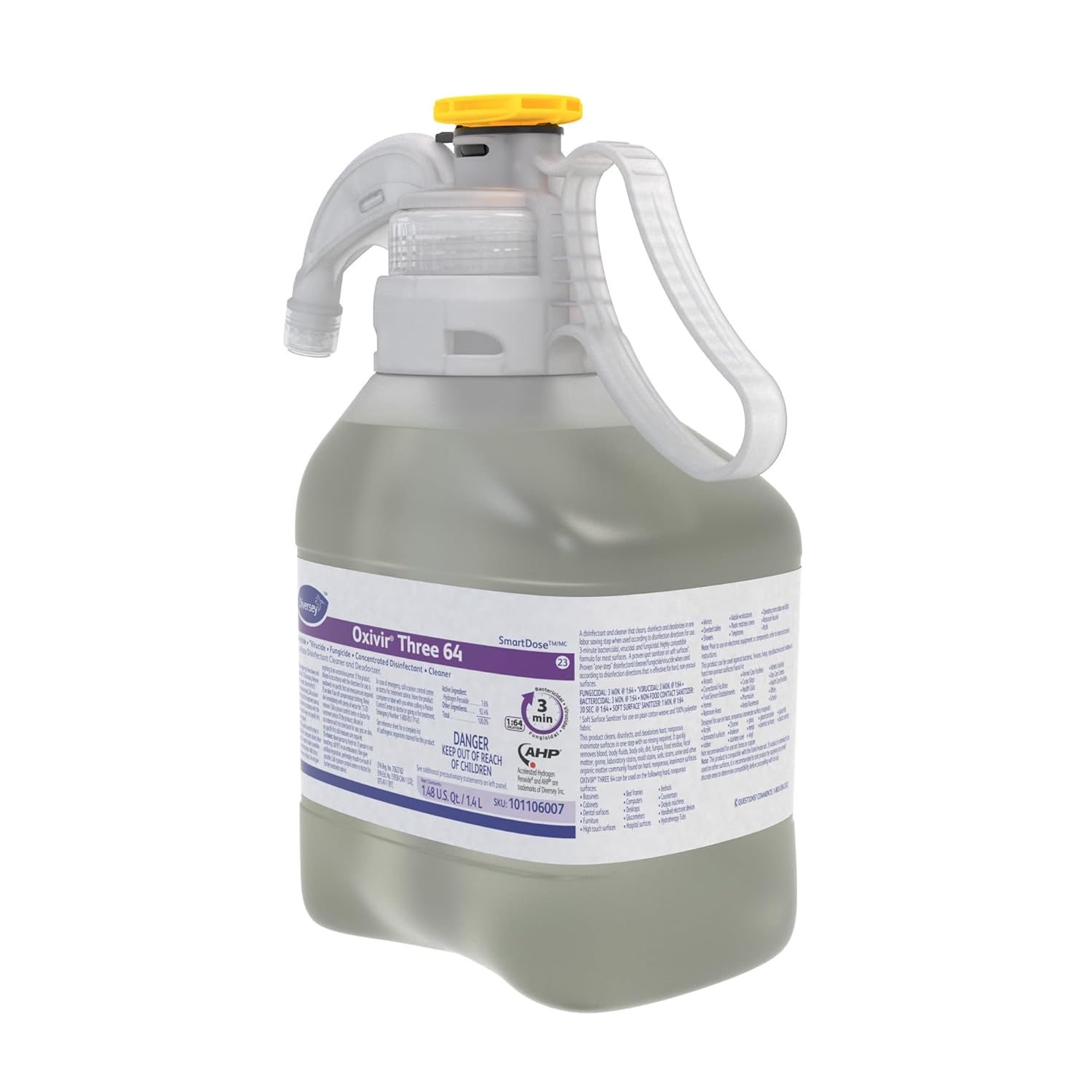 Oxivir Diversey 101106007 Three 64 Liquid Accelerated Hydrogen Peroxide AHP Disinfectant, SmartDose Concentrate, 1.4-Liter