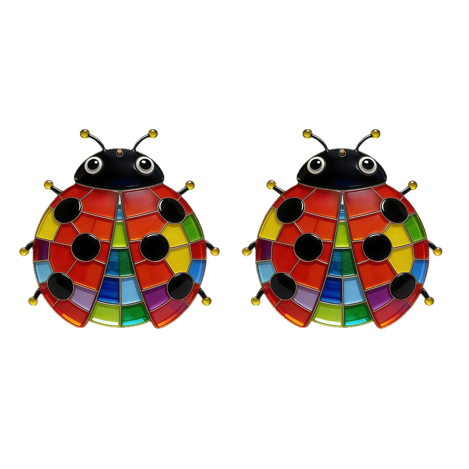 2Pcs Colorful Acrylic Ladybug Stickers, Stained Glass Style Cute Ladybug Decoration for Garden Fence Wall Decor 2pcs