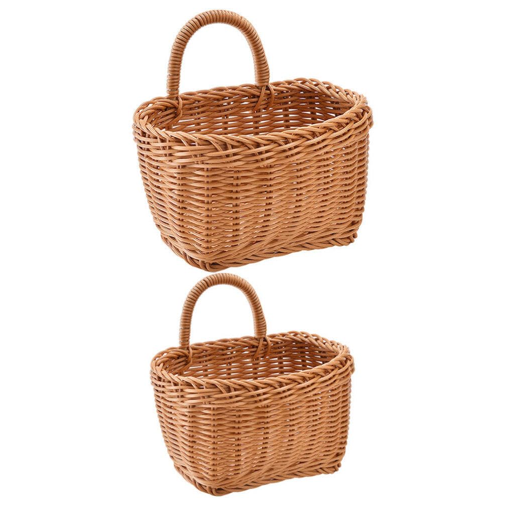 Alipis 2pcs Hanging Storage Basket Woven Flower Basket Organizer Vegetable Keeper Fruit Rattan Box for Potato Onion Garlic Plant Holder Kitchen Pantry Organizers