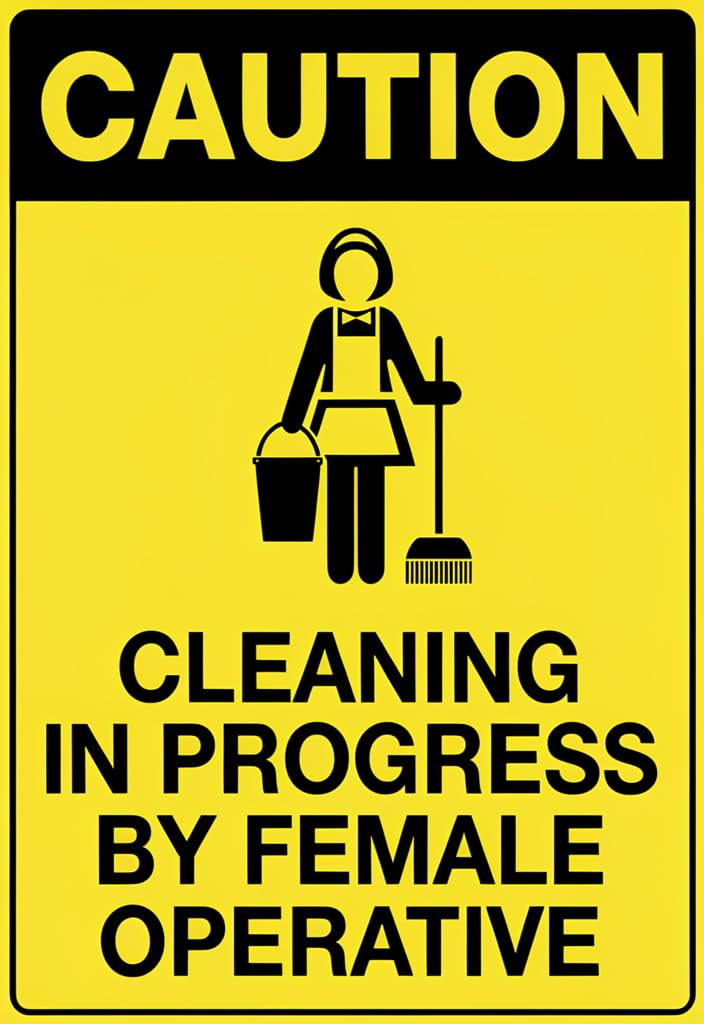 peiyeety Caution Cleaning in Progress by Female Operative Decorative Sign, Aluminum, 8x12 Inches, Rectangular, Wall Mount