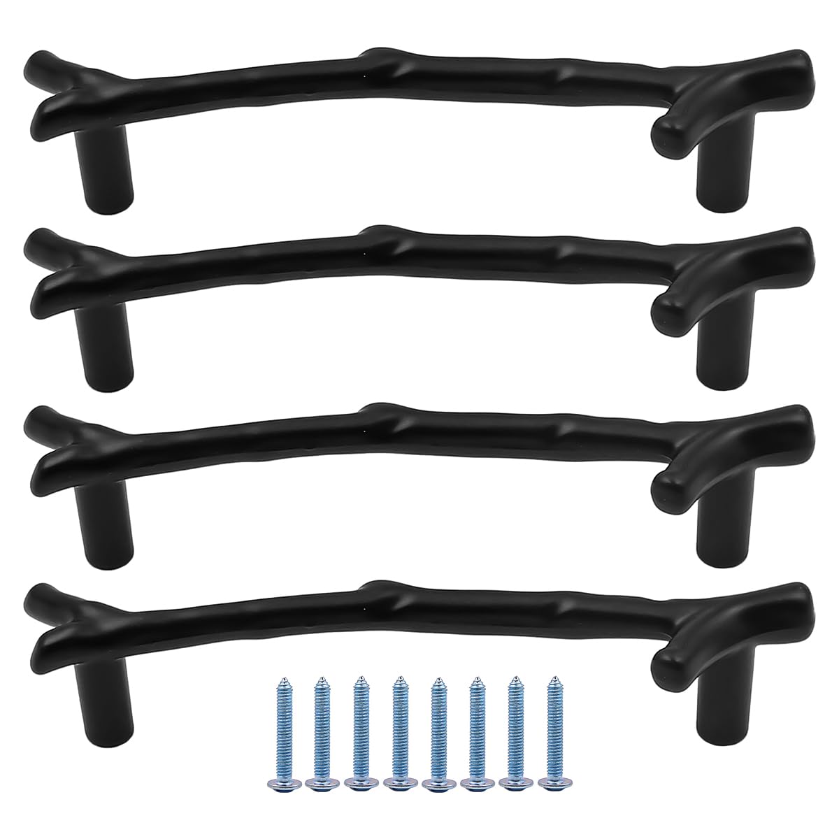 ZONADAH Set of 4 Door Handles Wardrobe Drawer Handles Matt Black Tree Branch Shape Cabinets Handles