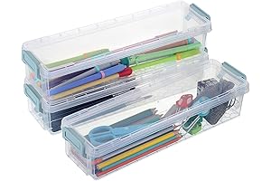 Extra Long Pencil Box: BTSKY 3-Pack Premium Plastic Stackable Storage Organizer
