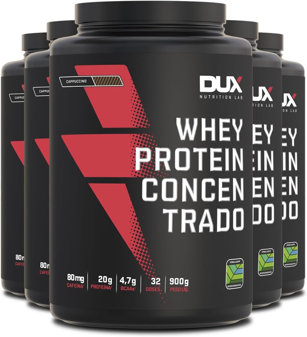 Kit 5 Whey Protein Concentrado Dux Cappuccino 900g