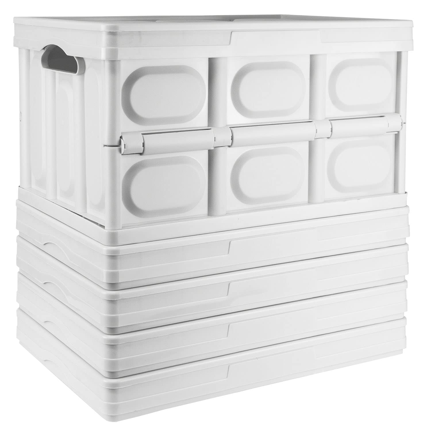 TekBox 30L White Storage Box with Lid Folding Stackable 30 Litre Lidded Plastic Crate Tub Boxes (5)
