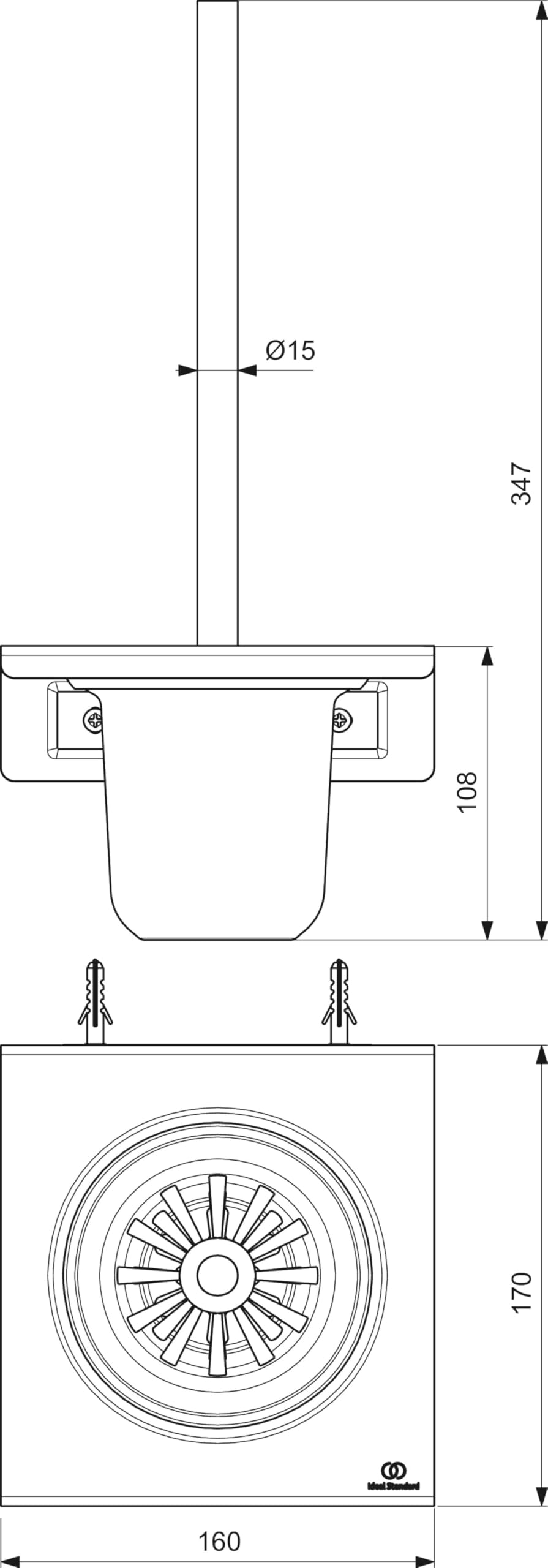 Ideal Standard ALU+ Set de Accesorios de baño (2 en 1) – Negro Mate | Set compuesto por portarrollos y juego de escobilla, vaso extraíble, fijación oculta