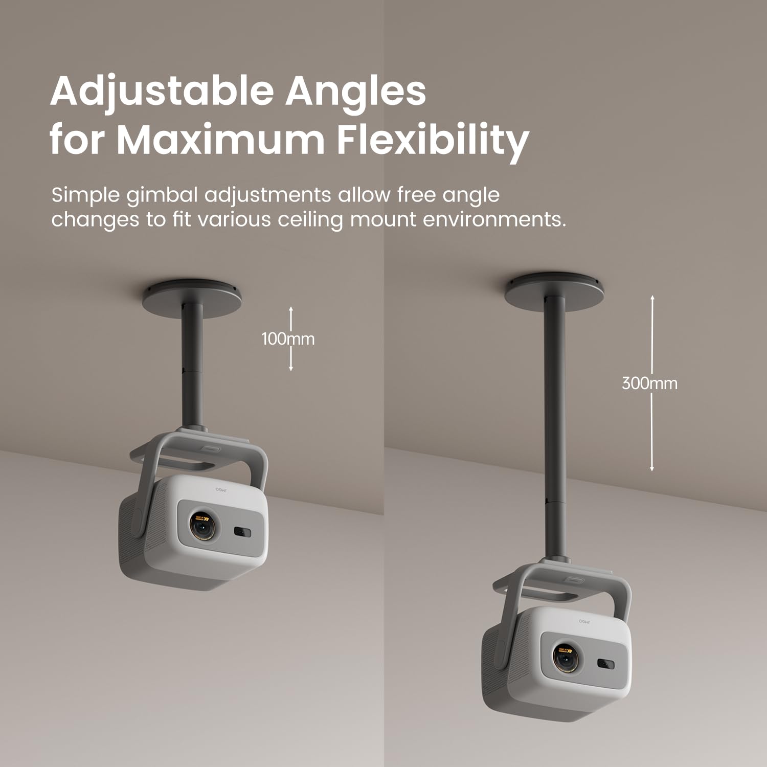 JmGO Deckenhalterung für N1S 4K / PicoPlay / N1S 1080P / PicoFlix / N1, Aluminium in Luftfahrtqualität, individuelles Design, einfache Montage, Zwei Höhenoptionen (100/300 mm), 10kg Tragkraft