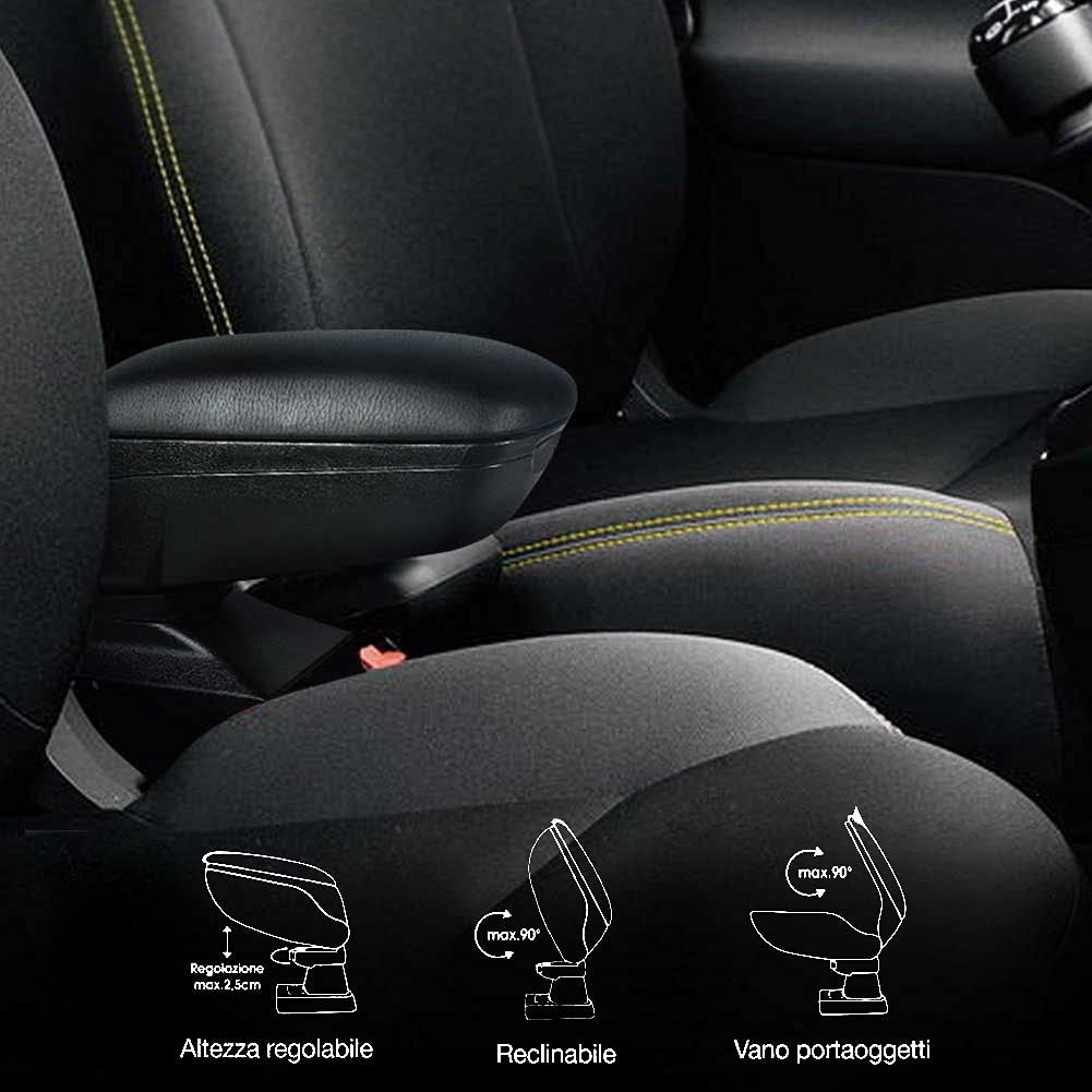 Bakaji Bracciolo Auto Universale Poggia braccio Centrale Regolabile in Eco Pelle Similpelle con Scomparto Portaoggetti Apribile Integrato Poggiagomiti Macchina basculante 37 x 25 x 13 cm Nero