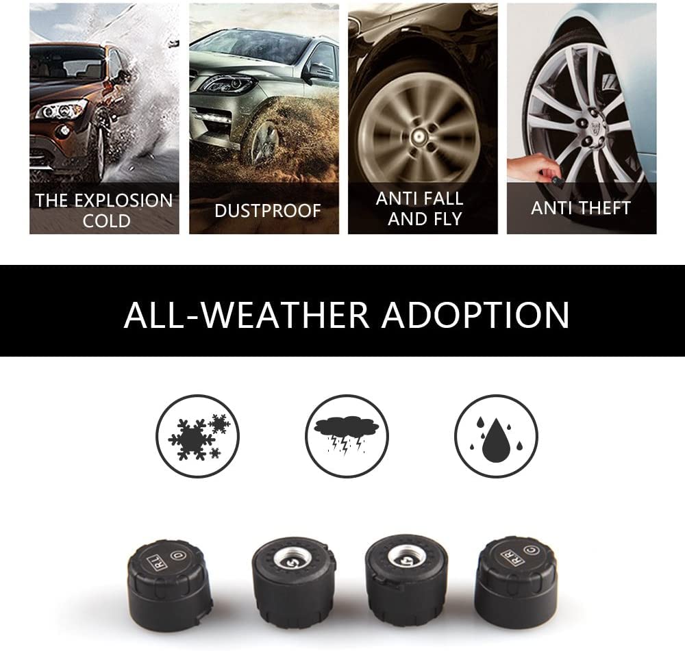 TPMS Solare Sistema di Monitoraggio della Pressione (0-8BAR), Monitor Wireless TPMS con 4 Sensori di Pressione dei Pneumatici, Display in Tempo Reale, Pressione E Temperatura