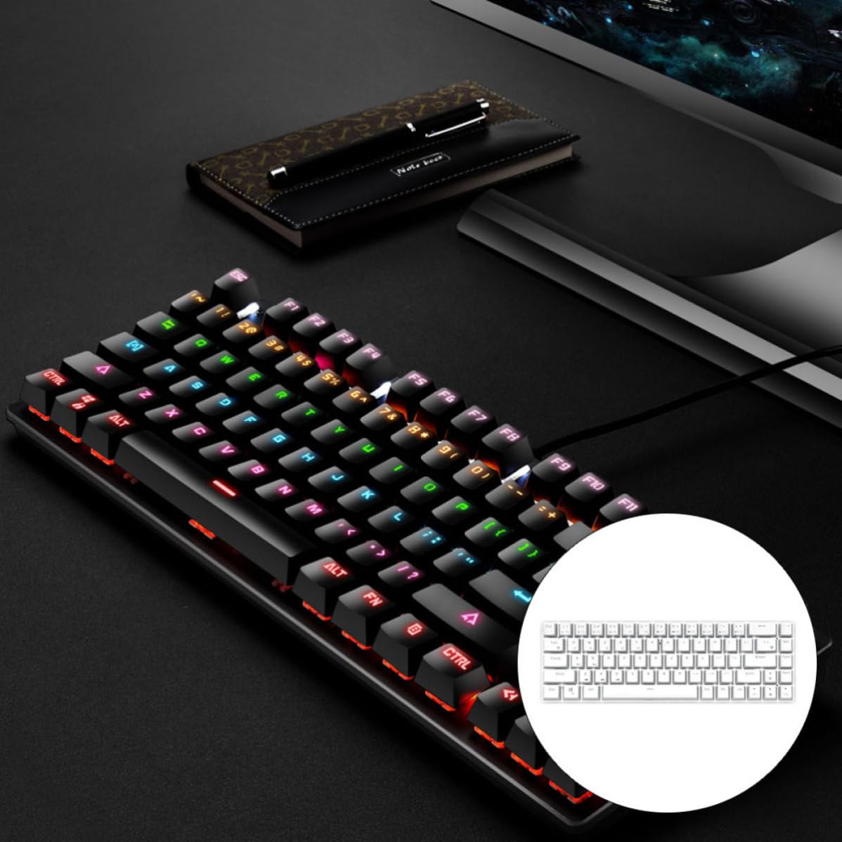Mipcase Teclado Mecánico Inalámbrico de Modo Doble Portátil 68 Teclas Abs para Juegos y Oficina, Compatible y Ligero para Uso en Casa