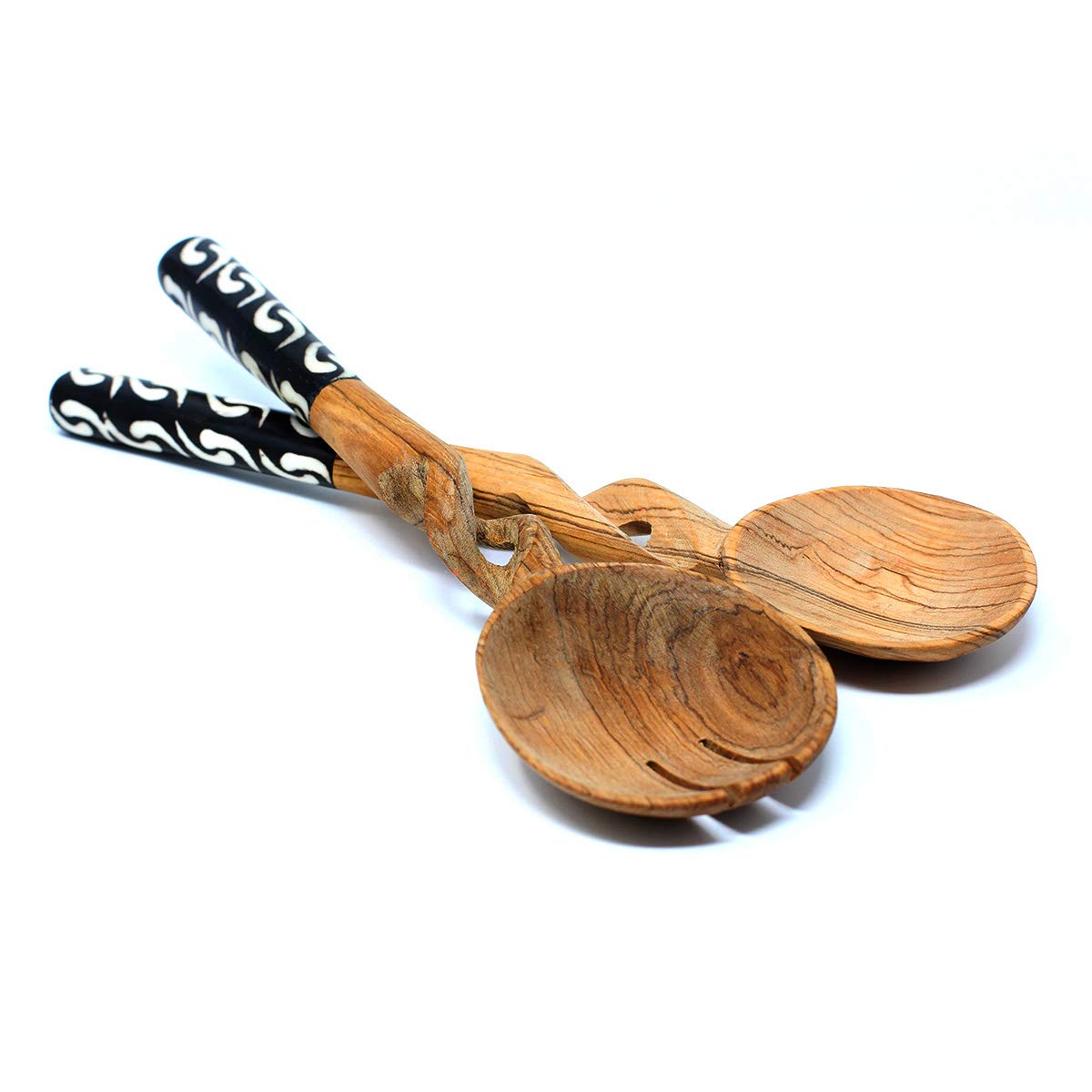 Olive Wood Twisted Salad Serving Set