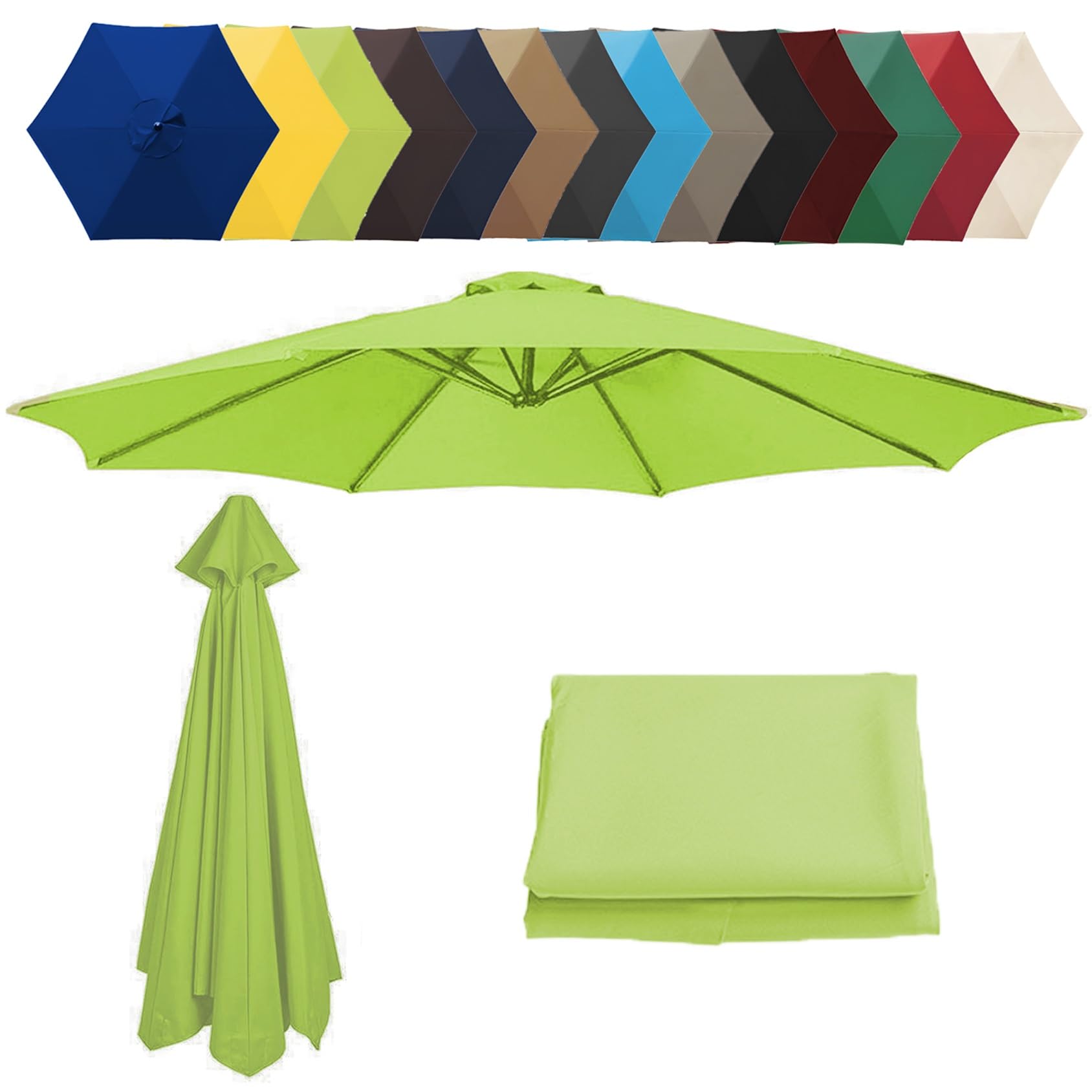 6.5'/8.8'/9.8'(200cm/2.7m/300cm) Replacement Parasol Fabric Cover, 6 8 Ribs Anti-Ultraviolet Patio Umbrella Replacement Cloth, Garden Parasol Umbrella UV50+ Polyester Canopy(Color:Grass green,Size:6 r