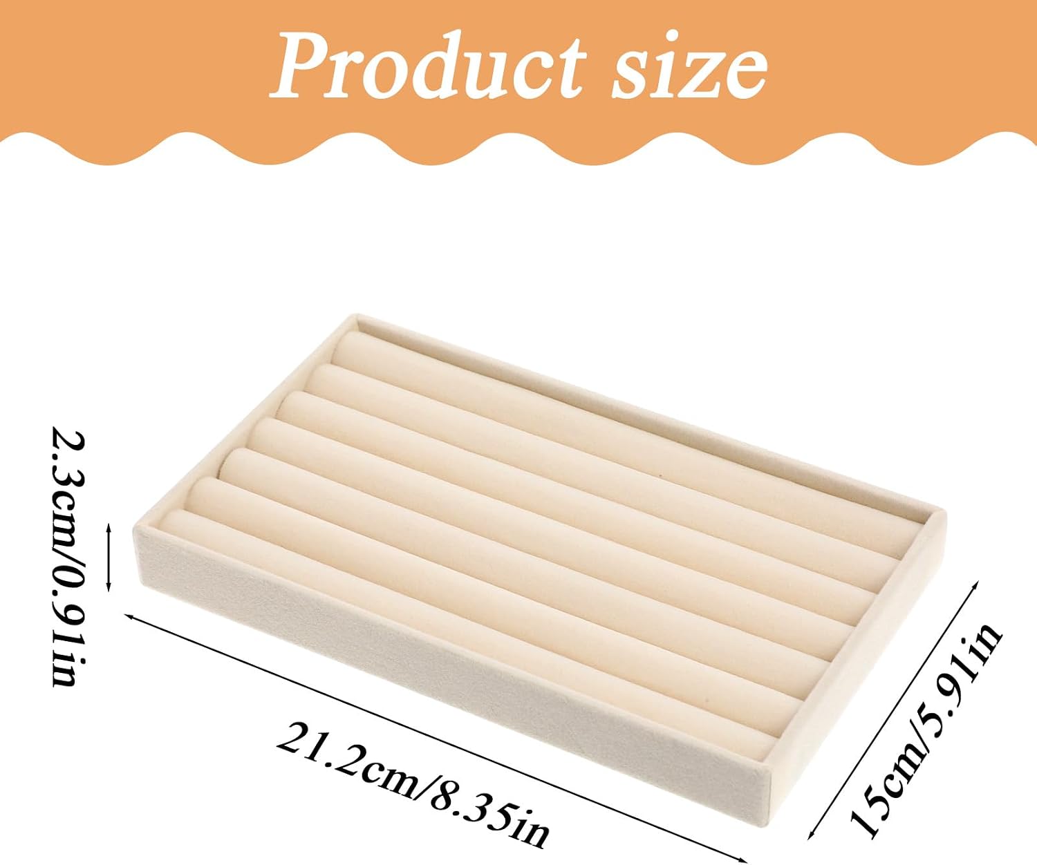 Velvet Ring Box, Earring Holder Organizer Display Tray, Jewelry Rings Earring Tray Display Holder Organizer for Vendors 8.35 x 5.91 x 0.91 Inches Rings Storage Box (7 Slots, Beige)