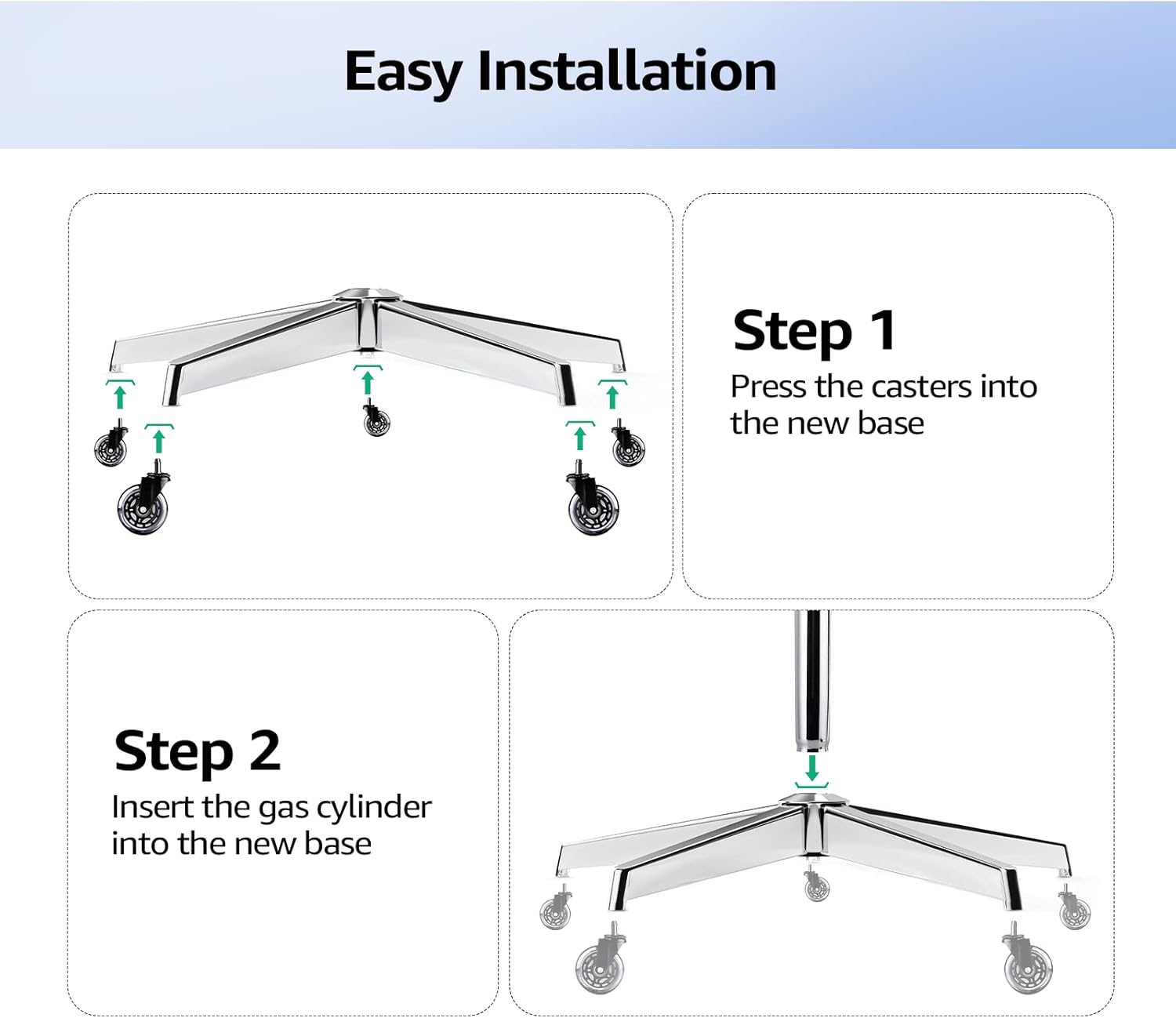 MASTERY MART 28 Inch Office Chair Base, Heavy Duty 2400 Lbs, Reinforced Metal Desk Chair Replacement, Universal Gas Cylinder Hole Caster Socket, Silver