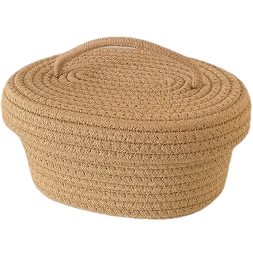 Sslvya Cotton Rope Storage Basket with Lid Dustproof Cosmetics Box for Organizing Phones Household Essentials Books and Towel