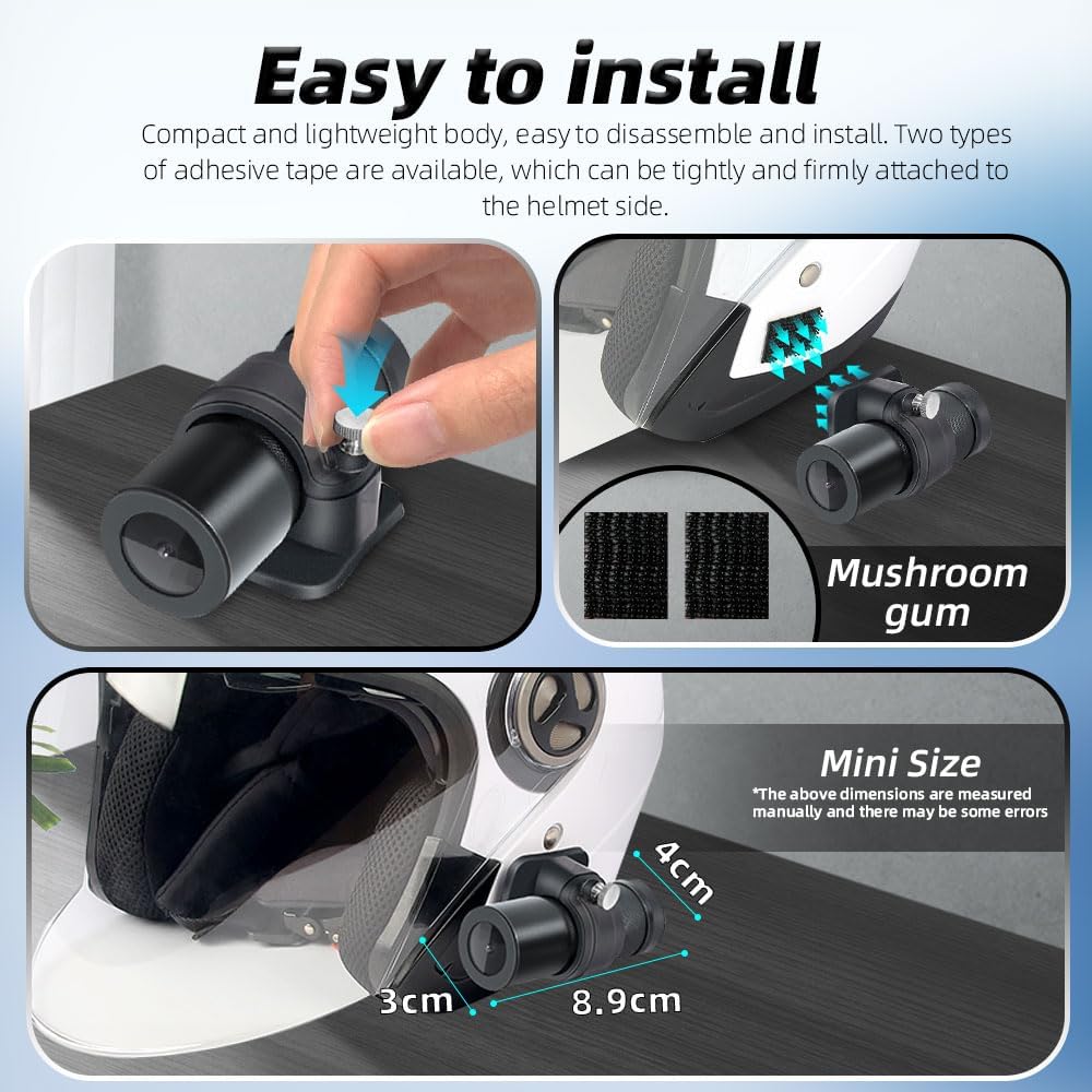 Telecamera portatile WiFi VSYSTO per casco da bici e moto, accensione/spegnimento automatico, lente HD 1080P grandangolare da 150° con visione notturna, action camera, sensore G, registrazione in loop