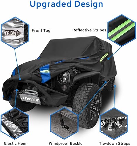 Miniatura 4 de Avecrew para Jeep Wrangler Funda Impermeable de 2 Puertas, Todo Clima para Coche, Funda de Lluvia para Automóviles, Cubierta Completa para