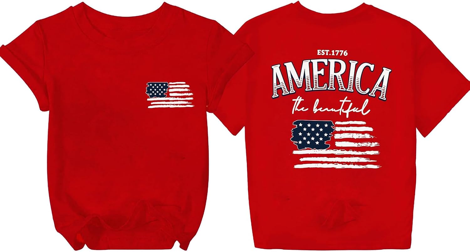 AMWIPE Boys Girls USA Shirt Kids 250 Anniversary USA Shirts American Flag Tshirt 4th of July Outfits Cute Patriotic Top 6-14y