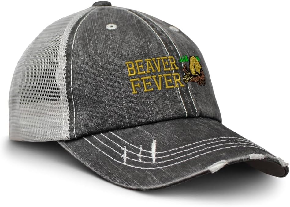 Soft Mesh Cap Hat Embroidered Beaver Fever Embroidery Distressed Vintage Cap Trucker Hats for Men & Women